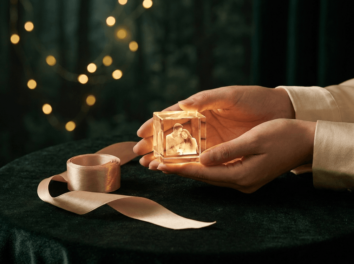 A single lit crystal on a deep forest ground